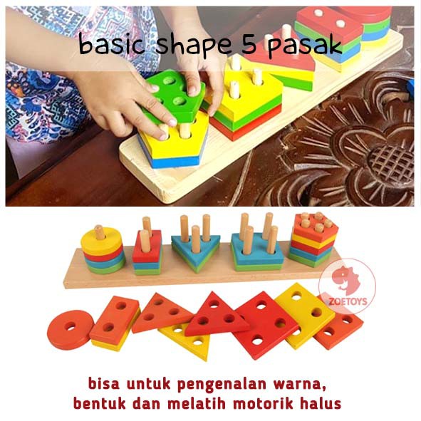 Zoetoys Basic Shape Pasak Bright Pastel | Geometric Square Puzzle Bentuk Geometri Board Puzzle Shape