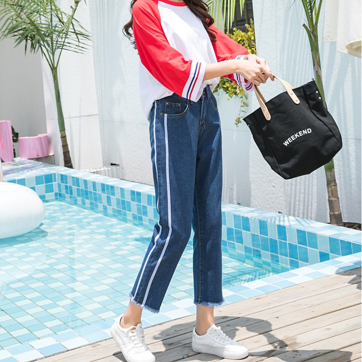 Celana Panjang Jeans Denim Model High Waist Longgar dengan Celana Panjang Jeans Denim Model High Waist Longgar dengan
