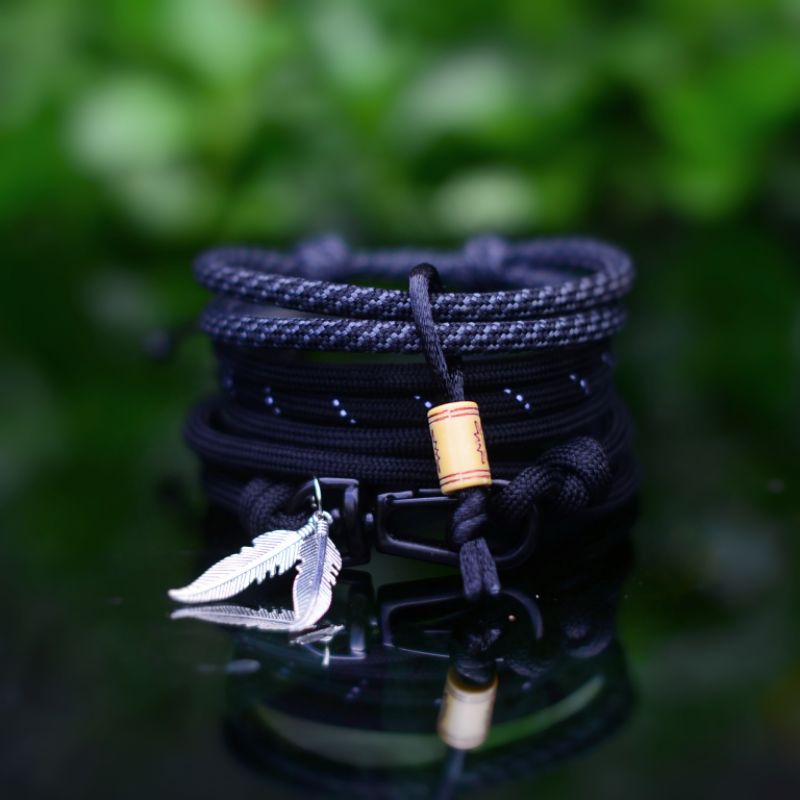 Gelang Pria Keren Cowok Laki Paket Set Prusik Paracord Hitam Black Premium