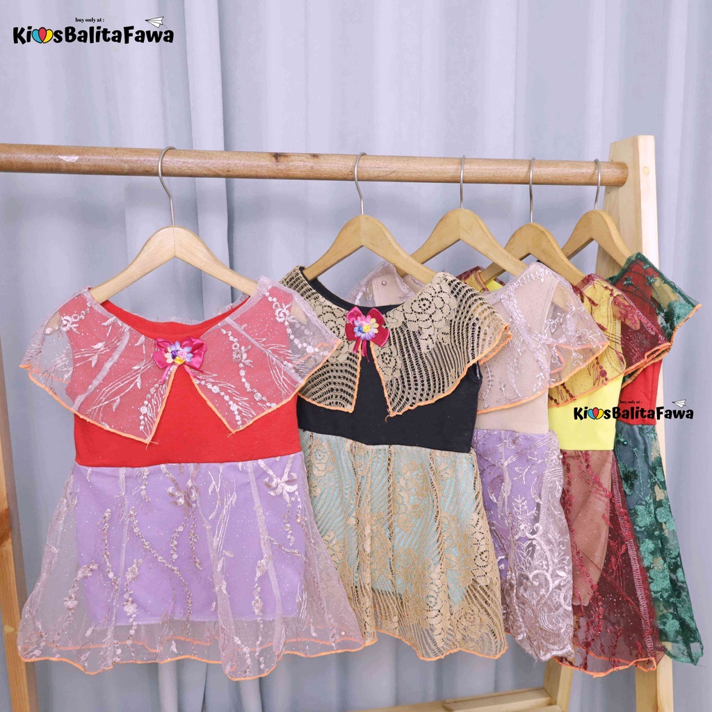 Dress Diana uk 1-2 Tahun / Baju Kensi Brukat Anak Perempuan Import Quality Dres Cape Cewe Gaun Pesta