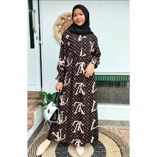 Midi Dress Rayon Twill Premium Susun Rempel Wanita