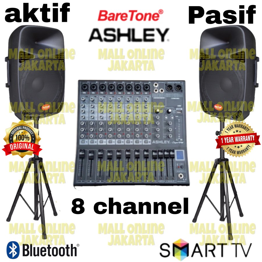 Paket speaker aktif pasif baretone 15 inch mixer 8 channel original