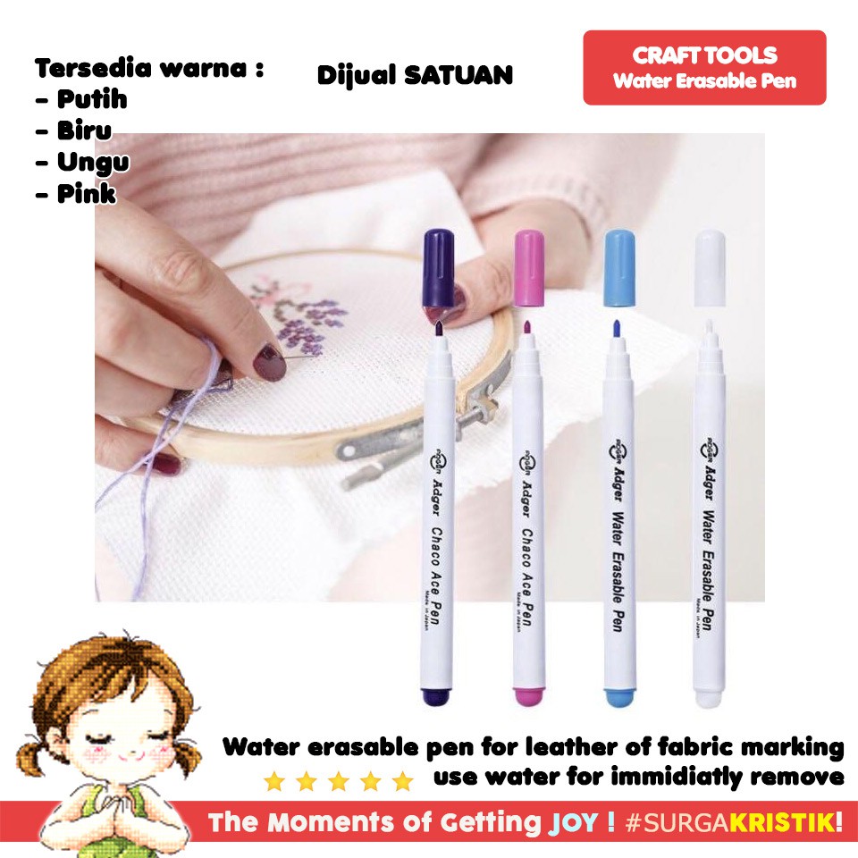 Water Erasable Pen Spidol Penanda Kain Fabric Marker Tinta Hilang Dengan Air