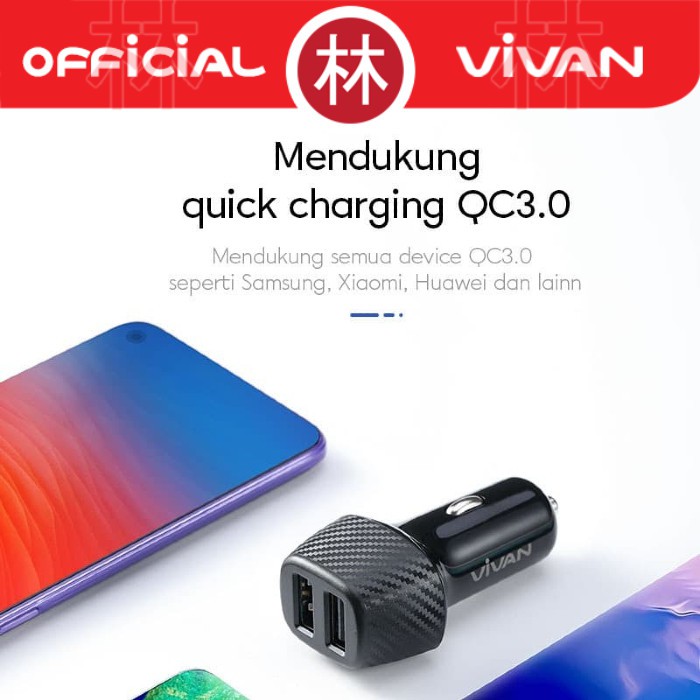 Vivan CC02Q 30W Dual Port USB-A 3A Quick Charge 3.0 Car Charger