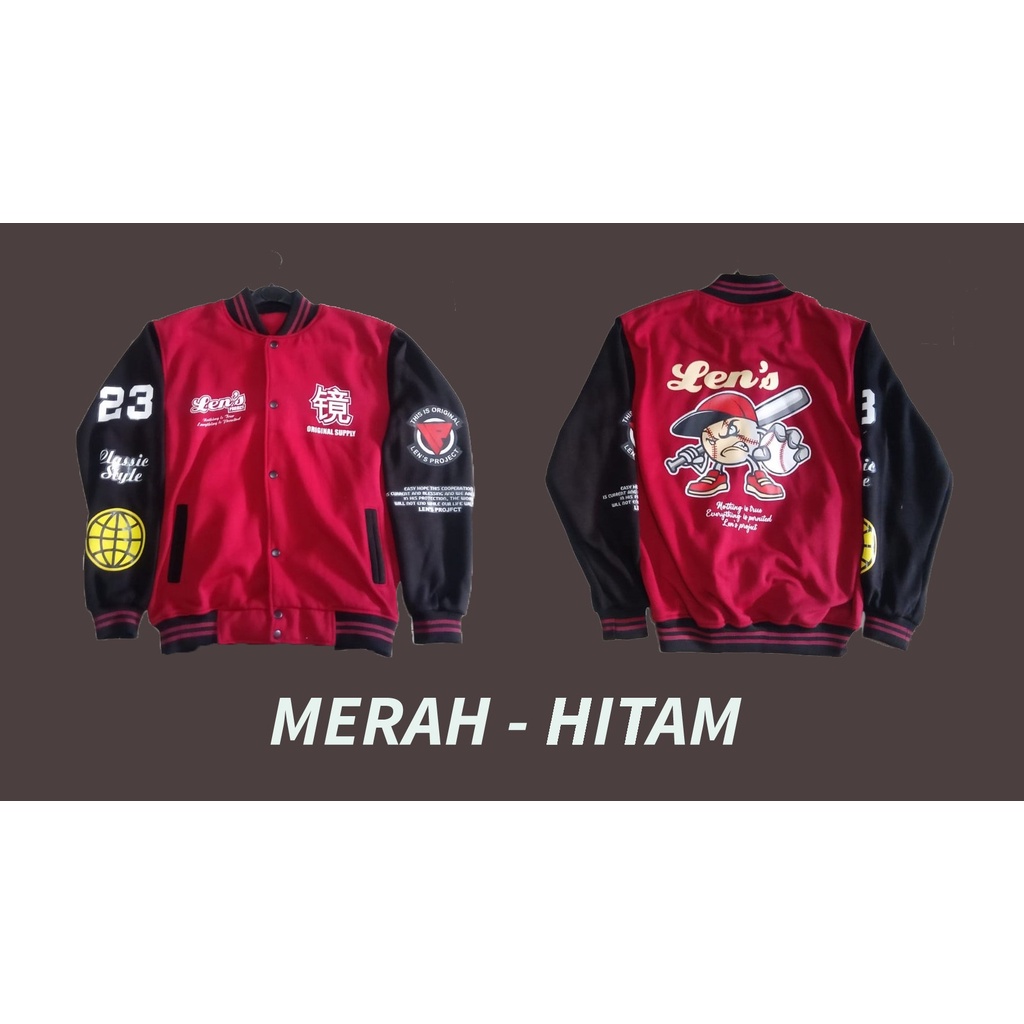 LENS/JAKET BOMBER PRIA/JAKET BOMBER BISBOL/ BASEBALL/ BOMBER SUKAJAN/JAKET BOMBER MURAYAMA/MURAYAMA/HIGH AND LOW/ JAKET ORIGINAL JEPANG/ JAKET KASUAL-MERAH HITAM
