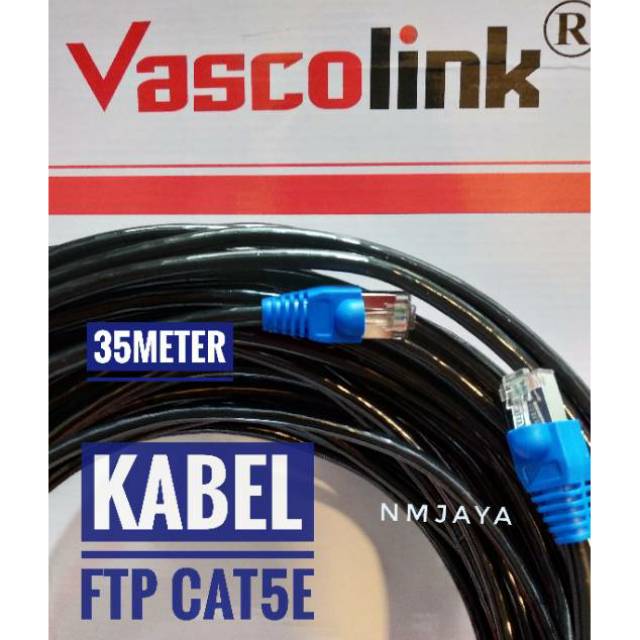 Kabel Lan Outdoor 35 Meter FTP CAT5e Siap Pakai sudah dicrimping rj45 besi dan plugbooth Vascolink Hitam