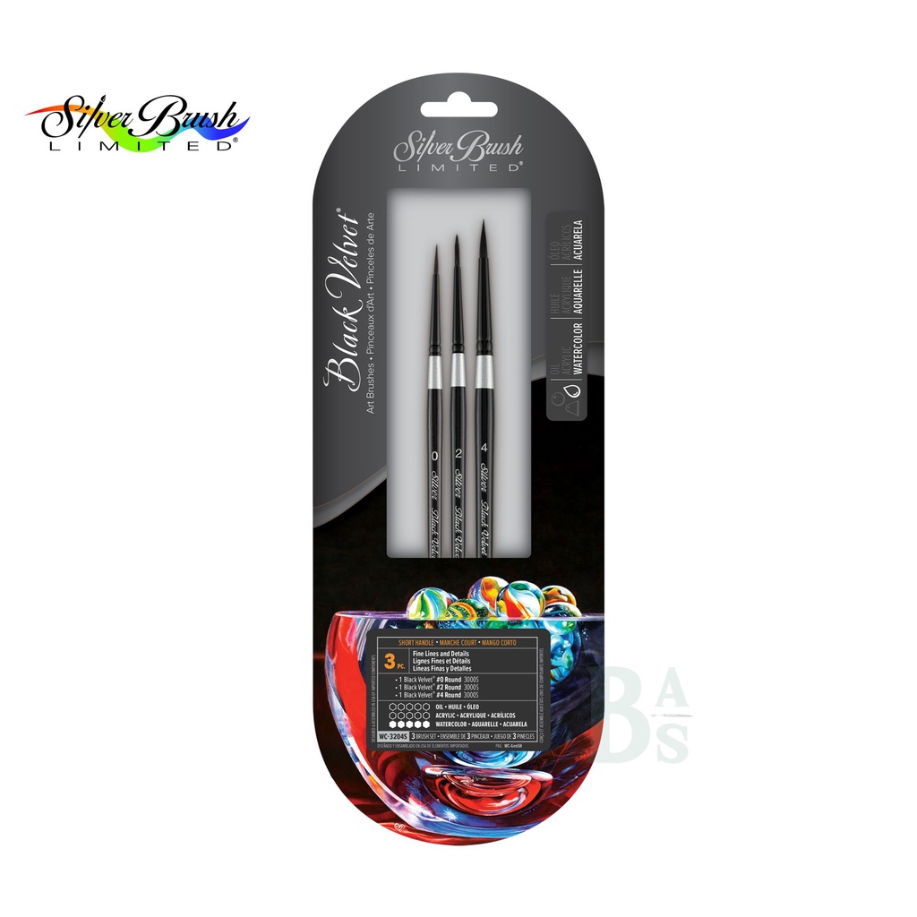 

Silver Brush - 3pc Black Velvet Set Fine Lines and Details (WC - 3204S)