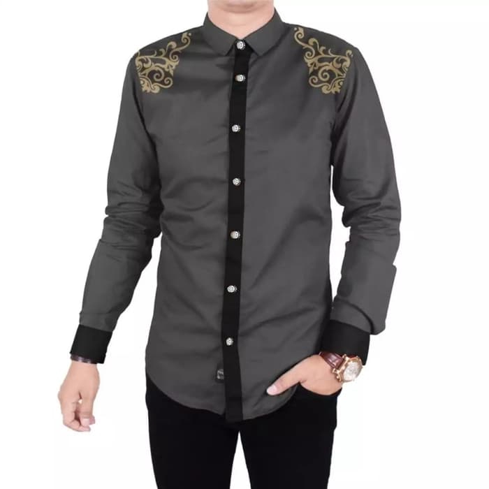  BAJU  KOKO  PRIA  BAHAN  KATUN WARNA GREY Shopee Indonesia