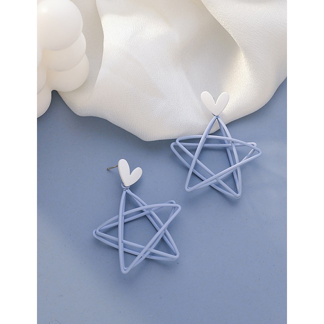 LRC Anting Tusuk Fashion Blue Love Hollow Five-pointed Star Alloy Earrings K70213