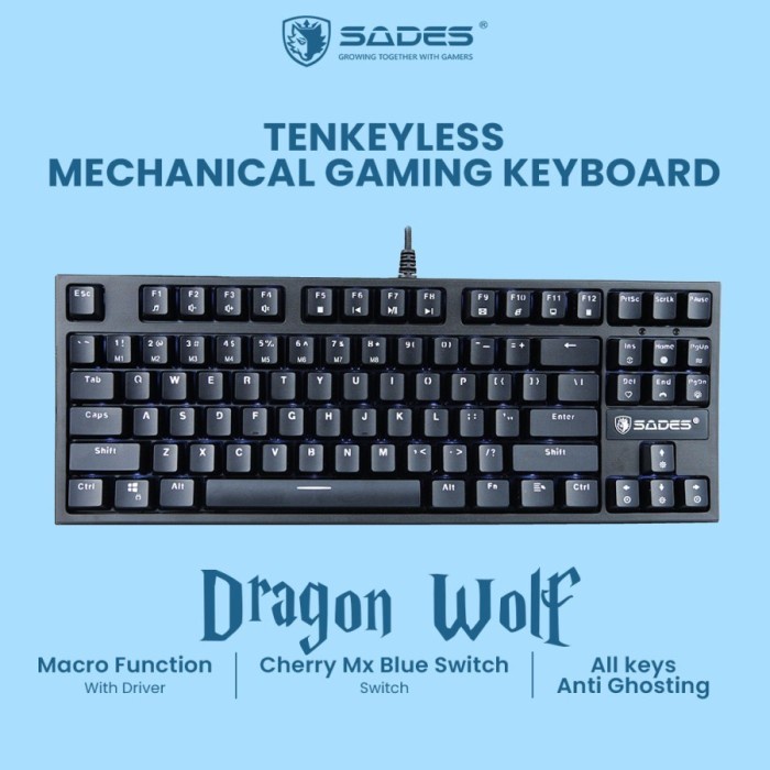 Keyboard Gaming Sades Dragon Wolf TKL Mechanical / Switch Cherry MX