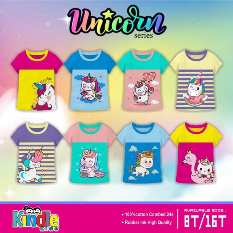 Kaos Anak Cewe Junior 7-14 Tahun Motif UNICORN kaos KINDLEKIDS KINDLEKIDZ