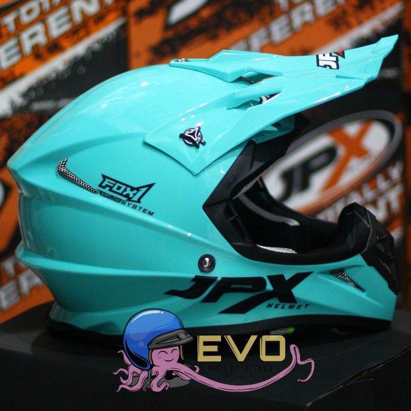 HELM JPX CROSS_SOLID - TOSCA BLUE GLOSS / BLACK + GOOGLE SNAIL (ONGKIR 2 KG) HELM JPX TERBARU