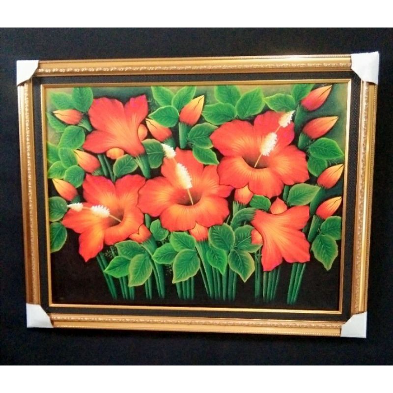 lukisan bunga sepatu + frame