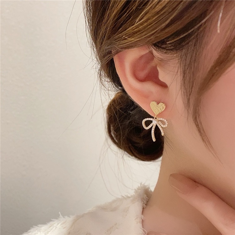 Anting Tusuk Silver S925 Gaya Korea Bentuk Hati Untuk Perhiasan Wanita