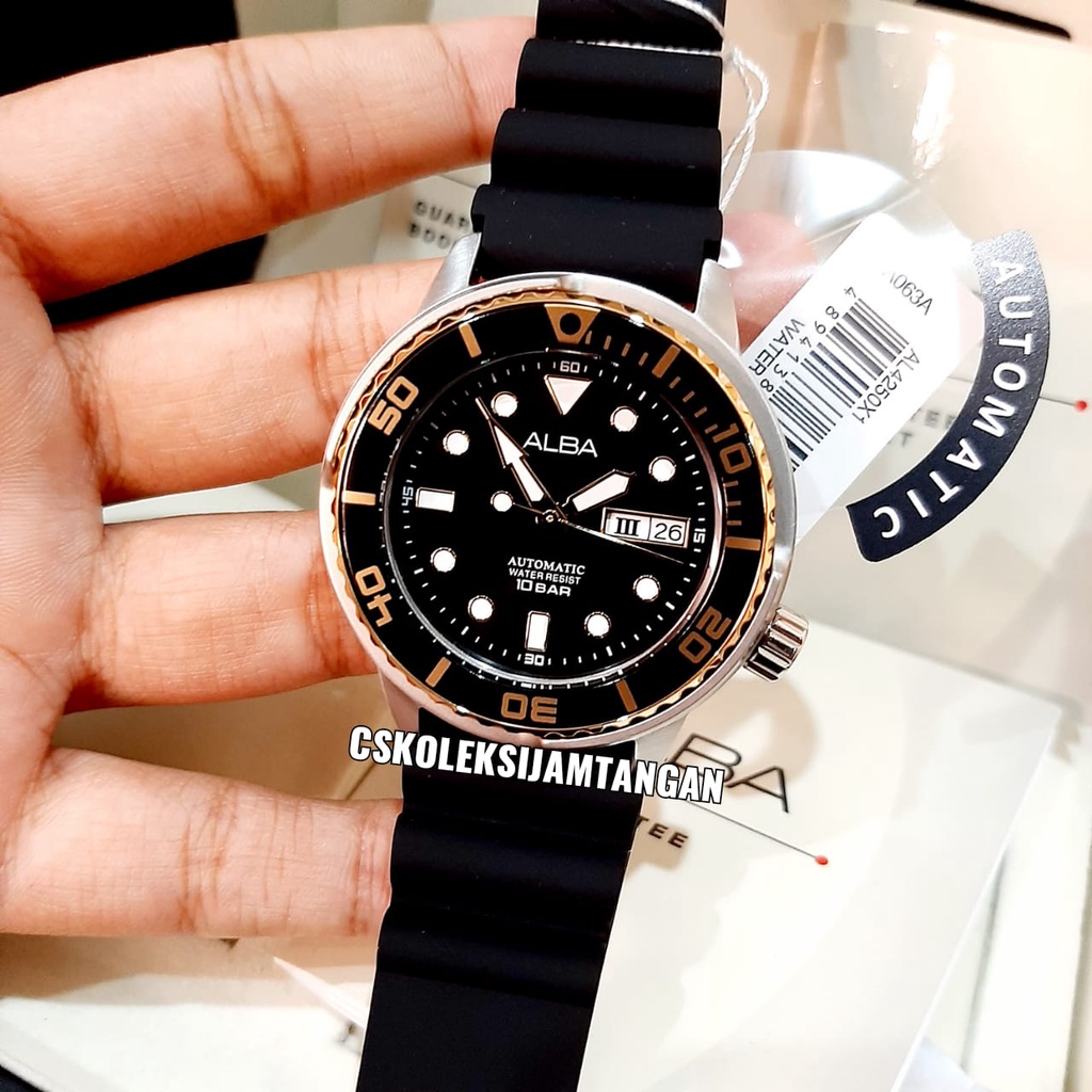 JAM TANGAN PRIA ALBA AUTOMATIC AL4250X1 AL4250 BLACK RUBBER ORIGINAL GARANSI 1TAHUN