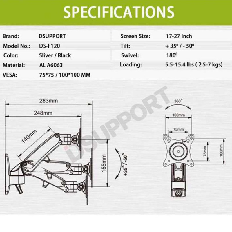 Bracket Monitor Telescopic Universal Arm Vesa Mount 17-27 Inch