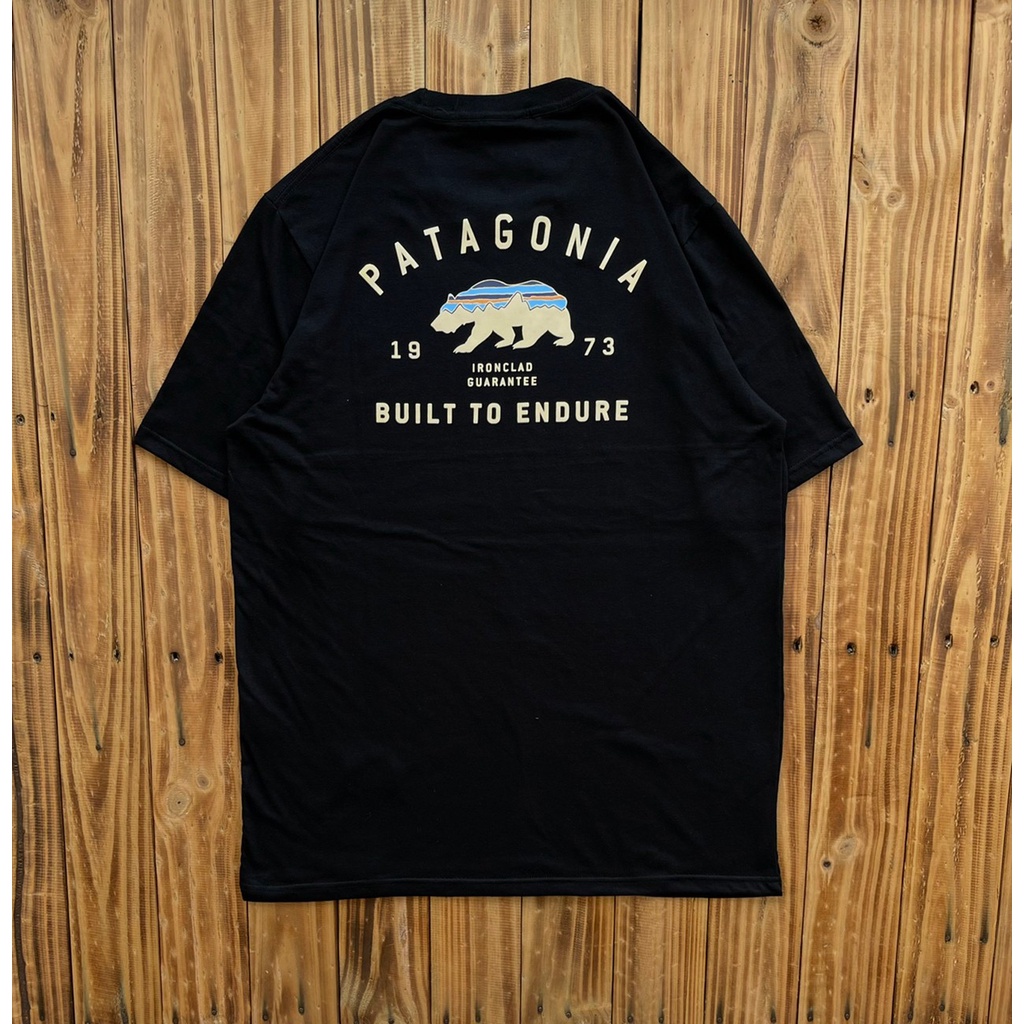 KAOS TSHIRT PATAGONIA BUILT TO ENDURE BLACK UNISEX AUTHENTIC ORIGINAL