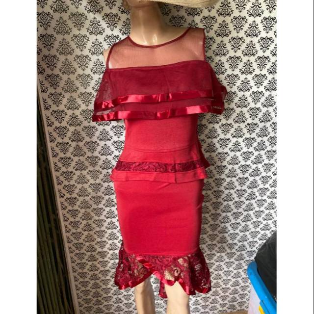 2551 setelan dress brukat kombinasi scuba import