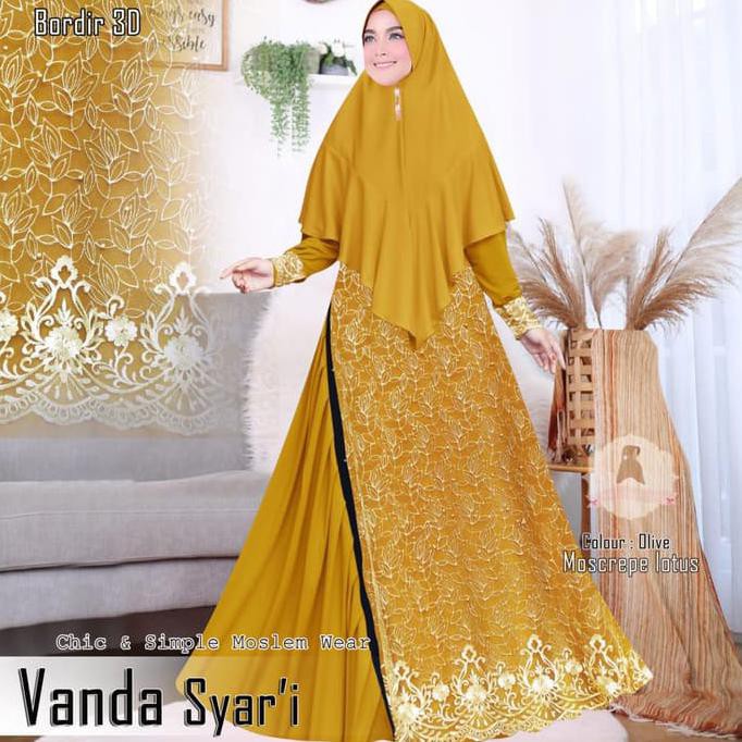 Baju Wanita Terbaru Muslim Pesta Maxi Dres Gamis Syari Vanda Bordir