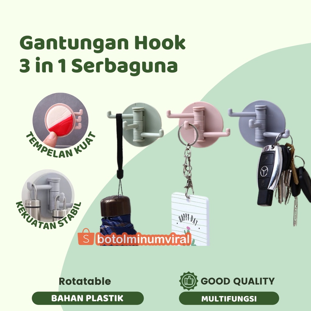 Gantungan Hanger Cantolan 3 in 1 Tempel Tembok Dinding Multifungsi Premium