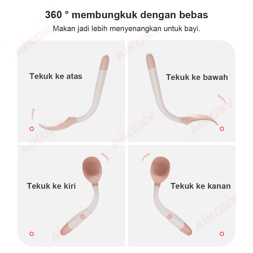 AIKOKY Sendok garpu makan bayi set 360° bisa ditekuk dengan kotak