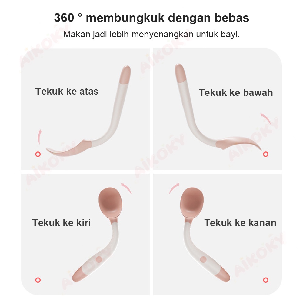 AIKOKY Sendok garpu makan bayi set 360° bisa ditekuk dengan kotak