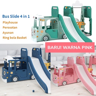 Mainan Perosotan Playhouse Bus Anak Perosotan Ayunan Model Bus 4 in 1