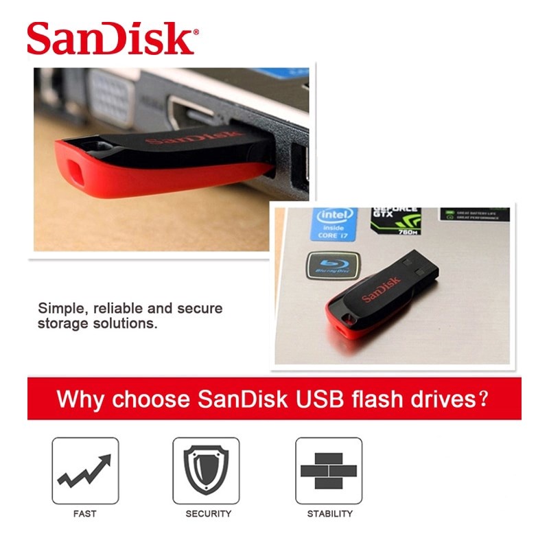 Flashdisk SanDisk 32GB SanDisk Flash Drive 16GB USB 2.0 Cruzer Blade CZ50