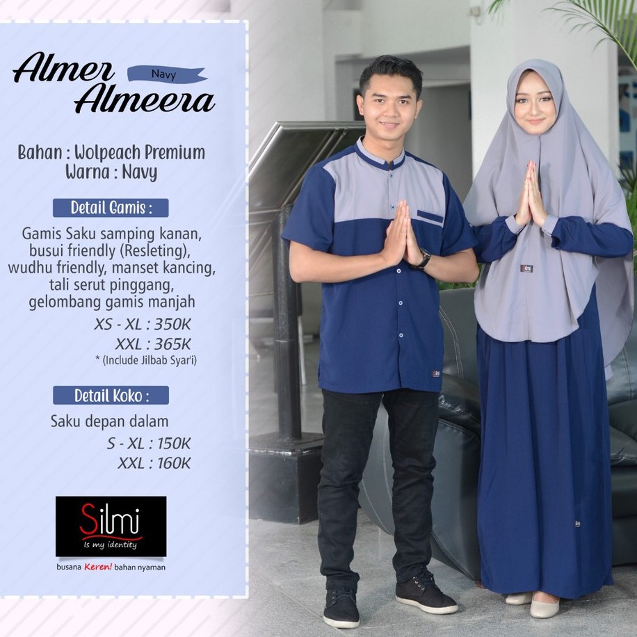 Gamis Syar'i Couple Terbaru bahan Wolfis Premium + Khimar