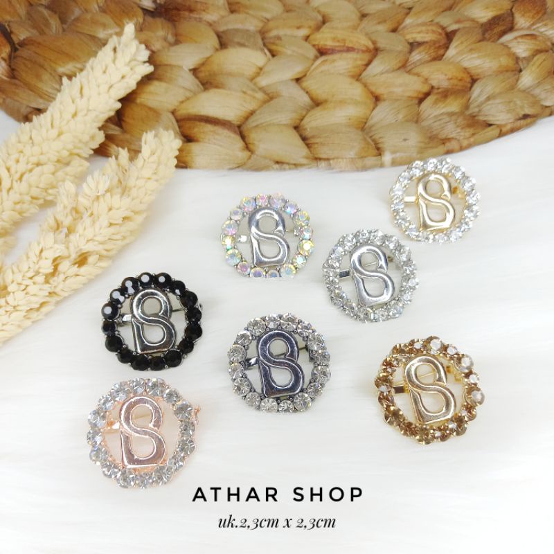 Bros B/bross signature branded import premium/brooch button/Bros hijab Athar shop scarve/Bros dada-Bulat 003 putih rose