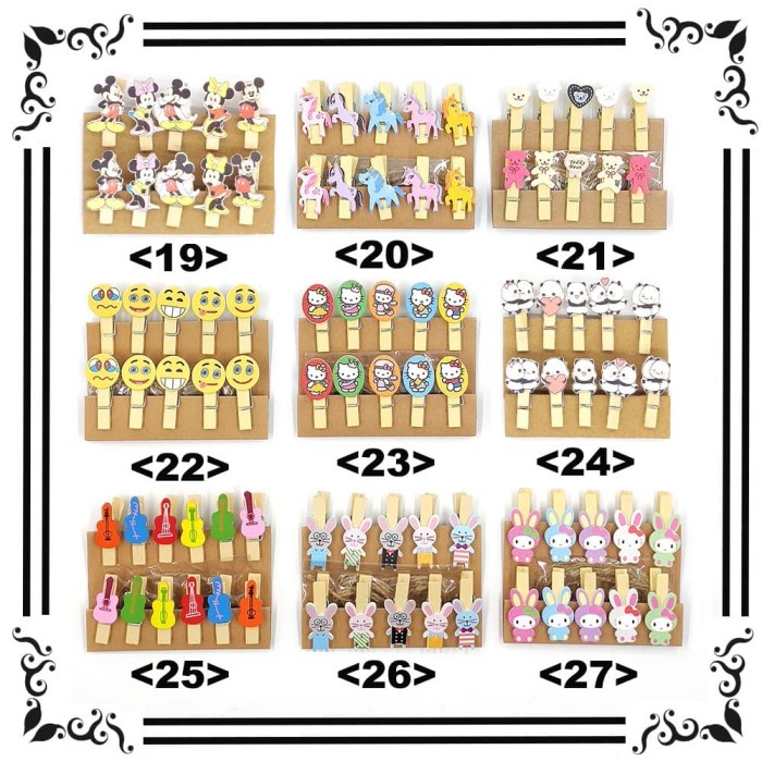

perekat-pengikat- wooden clip 3,5cm motif / penjepit foto motif - random -pengikat-perekat.