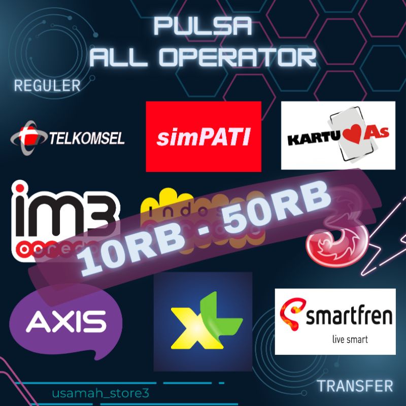 TERMURAH Pulsa ALL OPERATOR (REGULER & TRANSFER) Pulsa TELKOMSEL, INDOSAT, 3 TRI, XL, AXIS, SMARTFRE