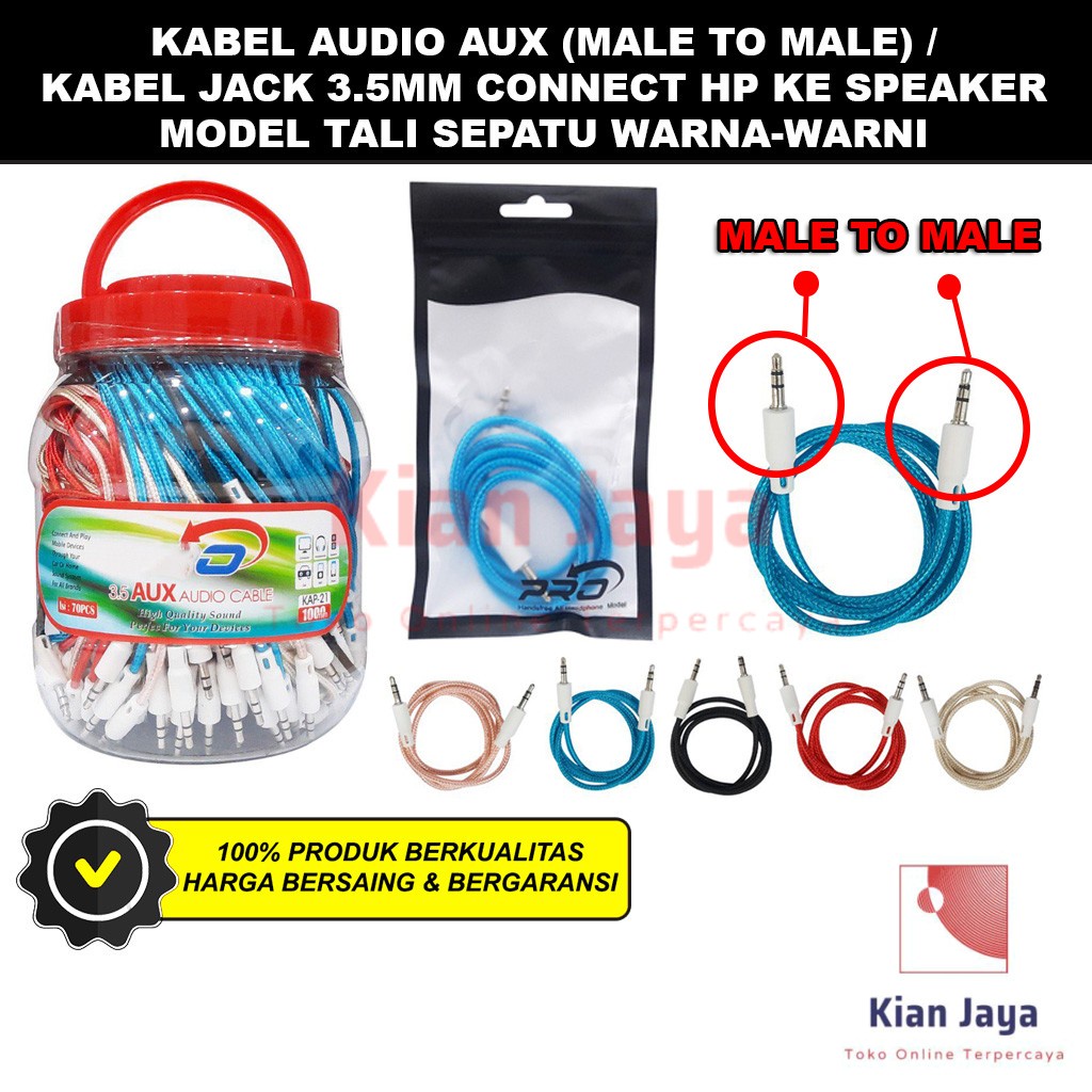 Kabel Audio Aux 1 ke 1 Model Tali Sepatu Kabel Jack 3.5mm Connect Hp ke Speaker Male To Male