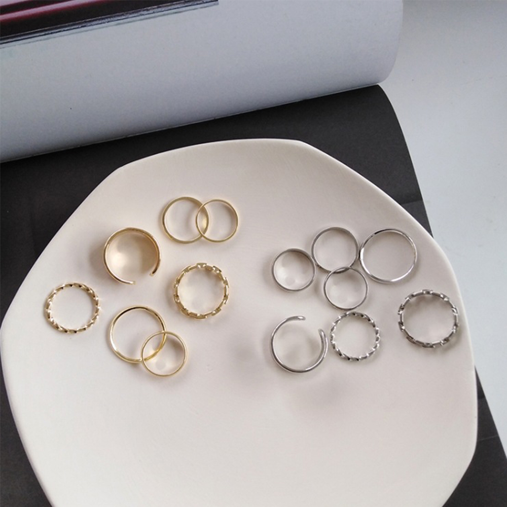 Needway  Hip Hop Personality 7Pcs/set Geometric Minimalist Ring Set