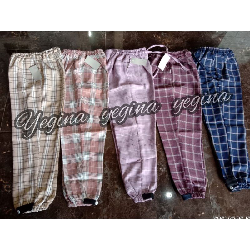 celana joger kotak ABG tanggung model kaki kancing bahan semiwoll linen import