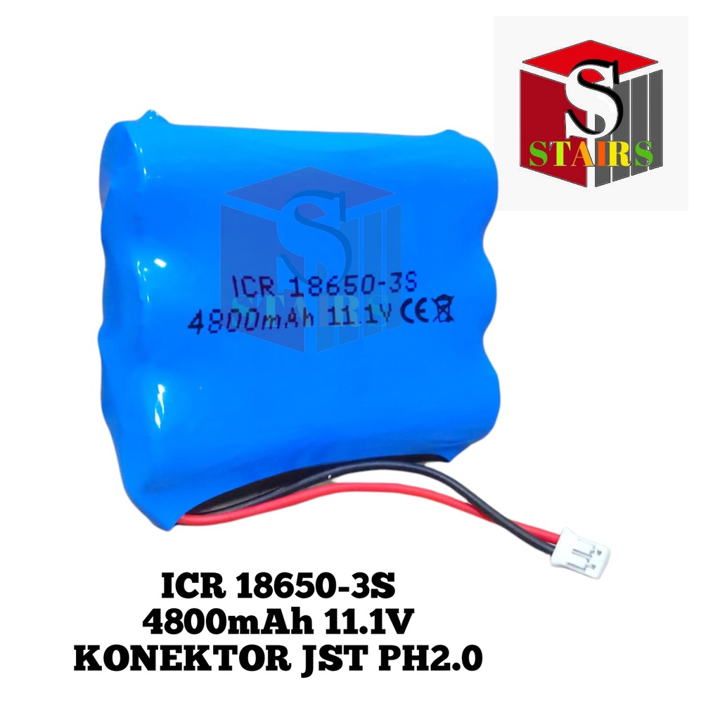 Baterai Isi Ulang / Charger Speaker Bluethooth / RC 3X Li-ion 18650-3S 4800mAh 11,1V Soket JST PH2.0