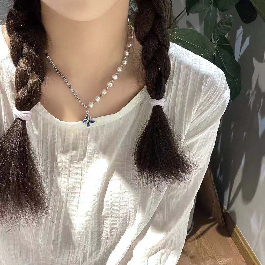 Gaya Yang sama seperti Yang Chaoyue kalung blue butterfly mutiara air tawar wanita klavikula kalung