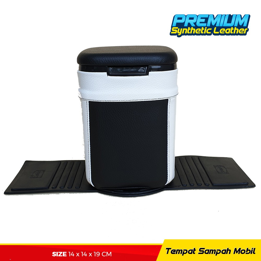 Tempat Sampah Mobil Kulit Premium - Hitam Putih