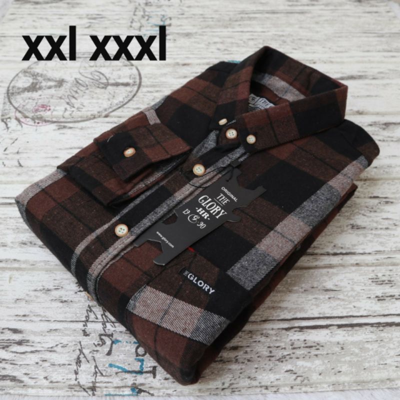 YANG LAGI HITS Kemeja Flanel Distro Cowok Lengan Panjang jumbo Warna Biru Dongker Garis Putih Merah