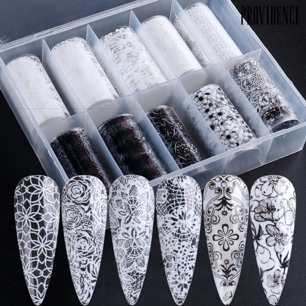 Providence 10pcs / Set Stiker Kuku Motif Print Bunga Tahan Lama Untuk Nail Art / Manicure