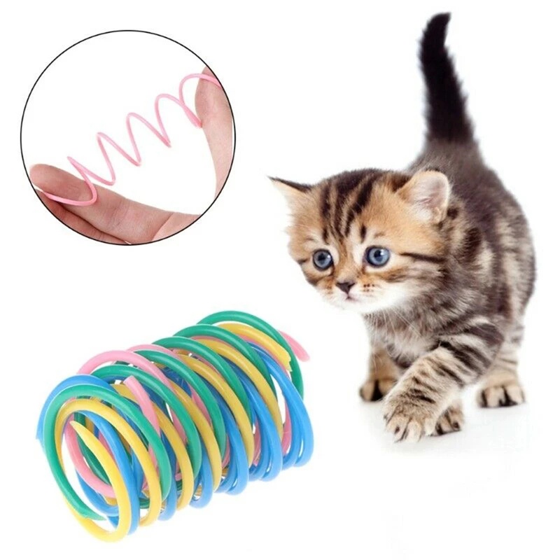 4Pc/Set Pet Cats Plastic Spring Toy / Colorful Super Elastic Entertainment Kitten Toy