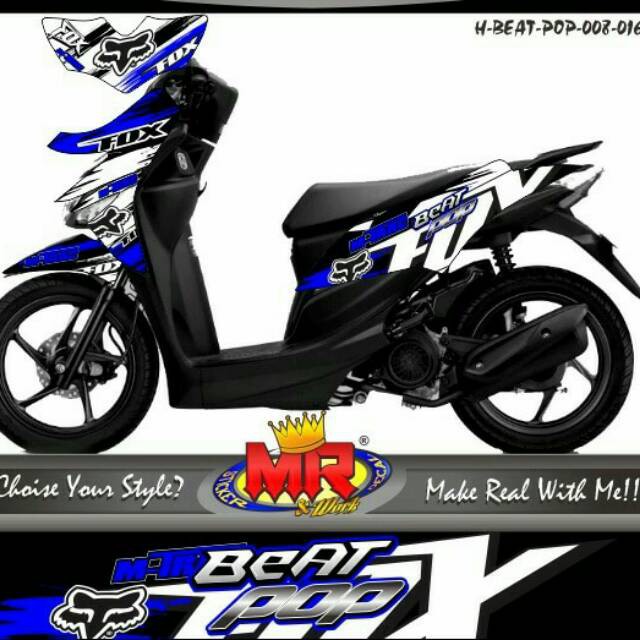 Decal Premium Honda Beat Pop fox biru putih Stiker Sticker semi full v.2 05 spec A