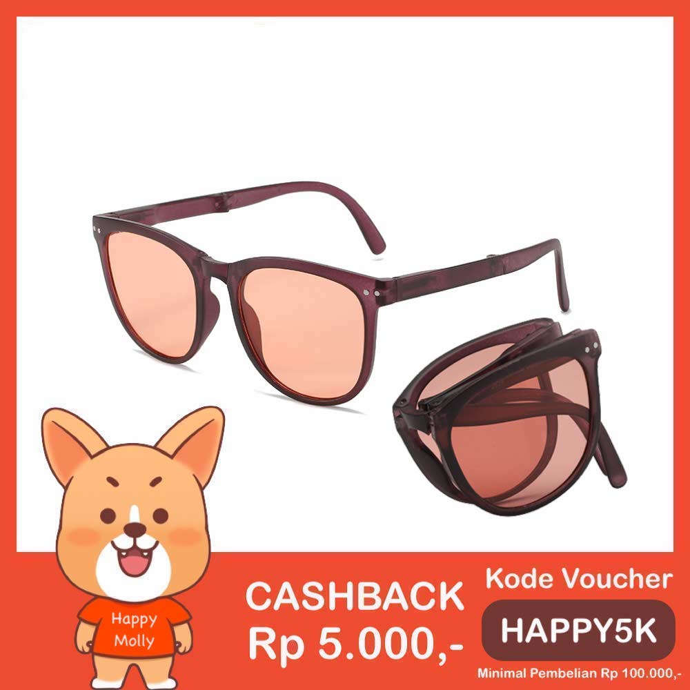 Kacamata Lipat [ Pink ] UV400 - Anti Radiasi - Sunglasses Pria &amp; Wanita Korea - HM8092