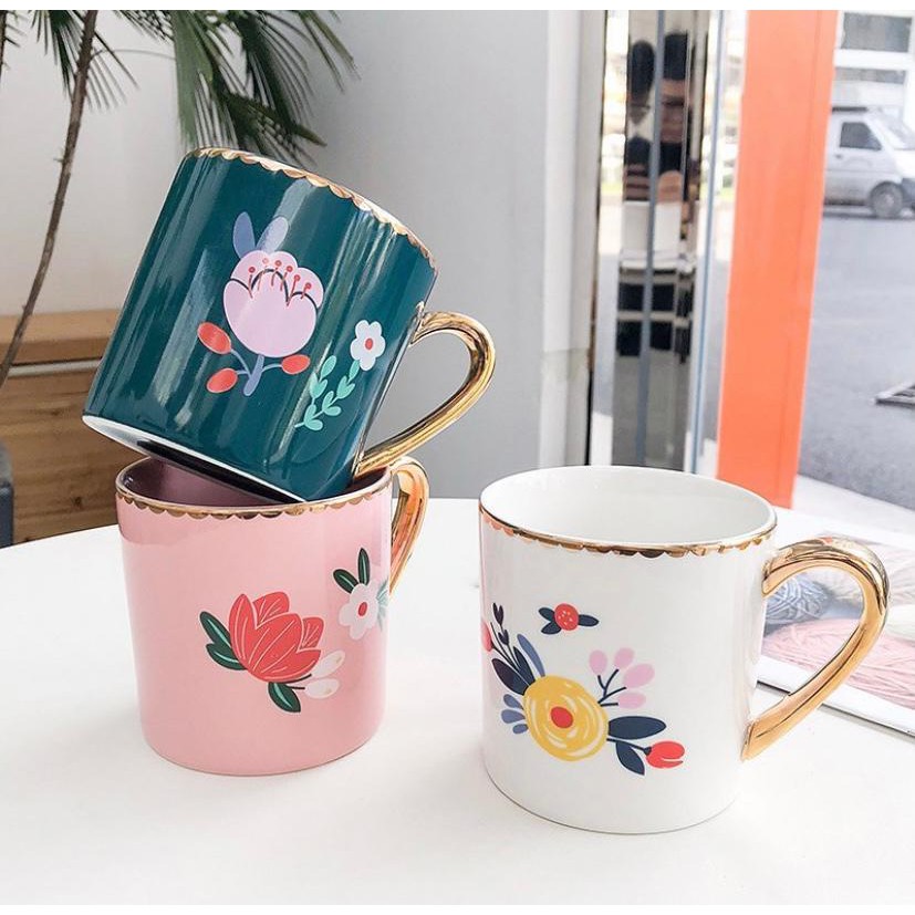 MUG KERAMIK GELAS MINUM KERAMIK MOTIF BUNGA/ FLOWER MUG TEBAL