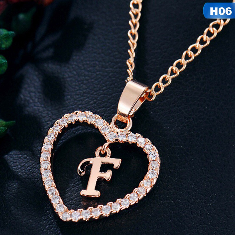 Fancyqube 1Pc Kalung Rantai Emas dengan Liontin 26 Huruf Hati