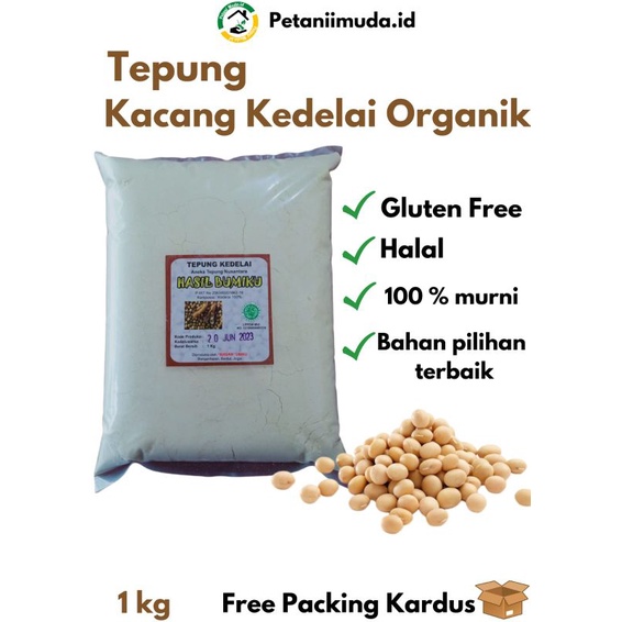 Jual Tepung Kacang Kedelai Organik Kemasan 1 KG Tepung Kedelai Putih