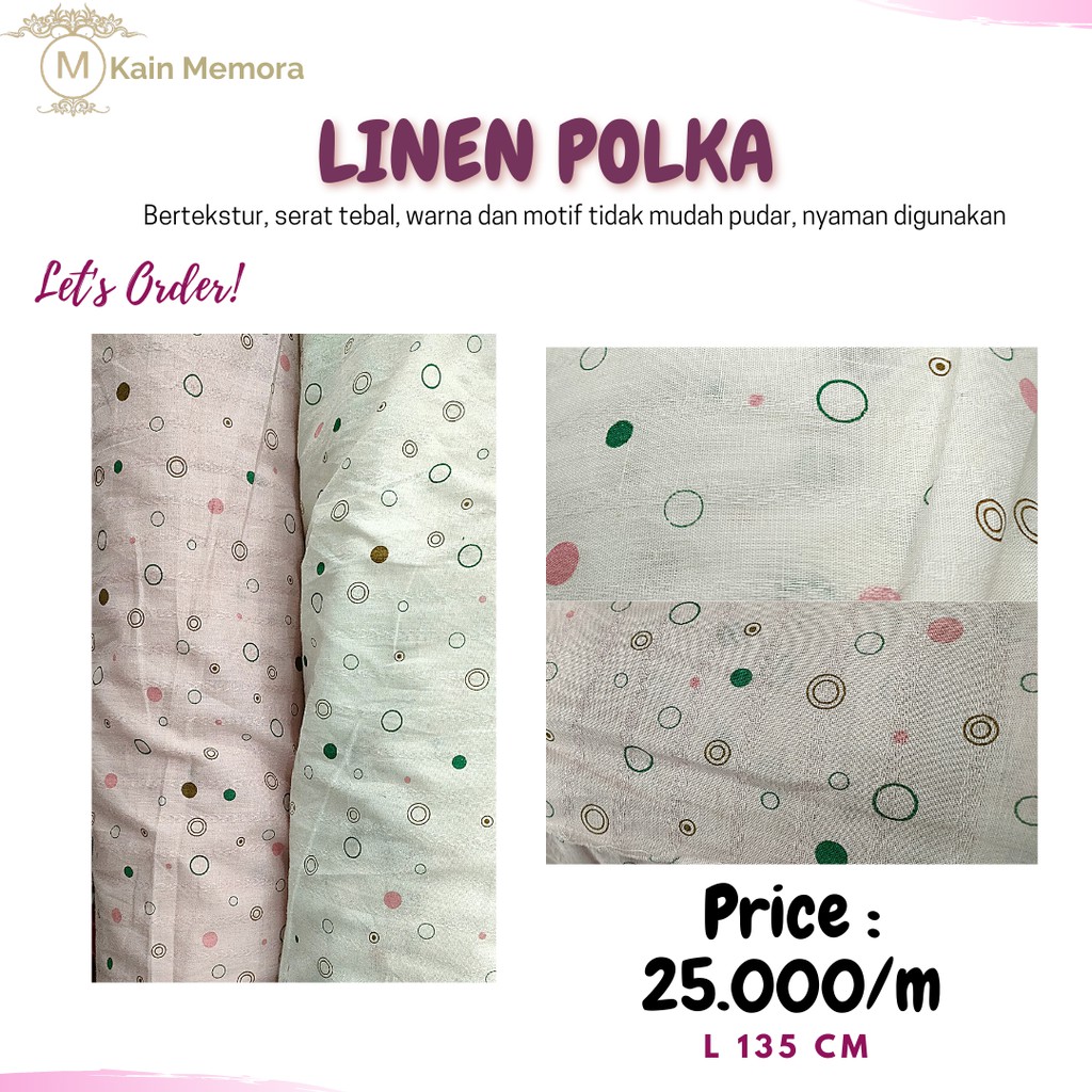 Kain Memora Kain Katun Linen Kain Polka Warna Pink Dan Putih Lebar 135 cm Murah