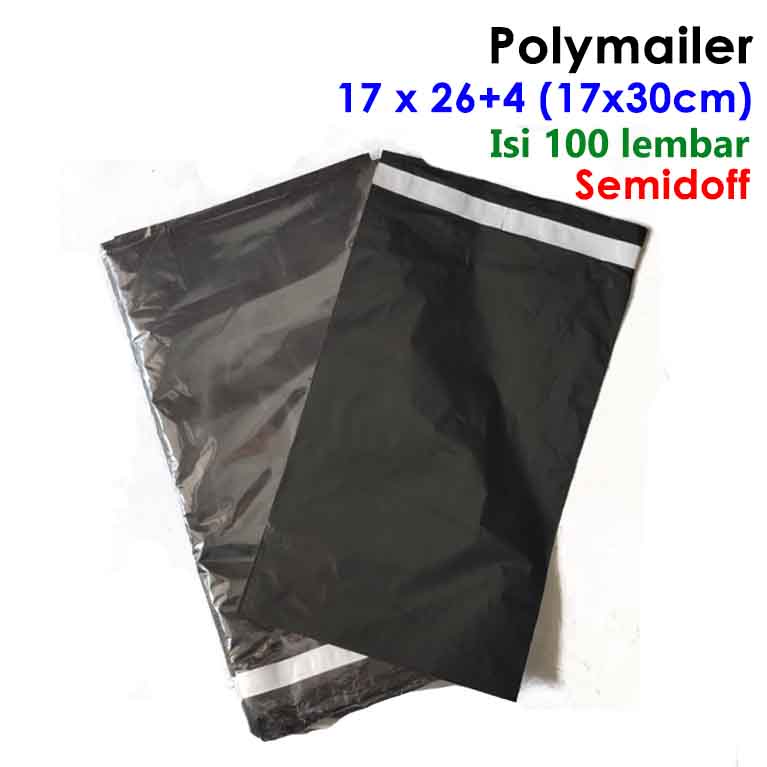 

100pcs Polymailer 17x30 cm 30 mikron/ Amplop Plastik dengan Seal warna Hitam / Plastik Packing