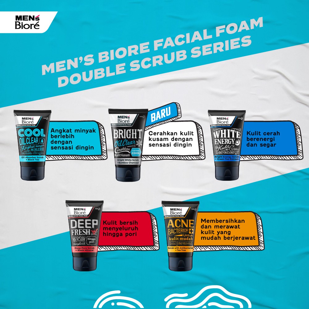 Biore Men Double Scrub Facial Foam Cool Oil Clear - Oil Buster Acne Action - 100gr - Biore Men's