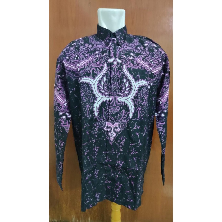 Kemeja Batik Solo Pria Lapis Furing PREMIUM Dewasa Lengan Panjang Pendek Motif GINANDRA UNGU LILAC